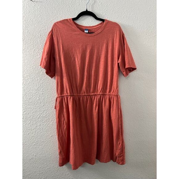 Old Navy Sugar Poppy Cinch Waist Short Sleeve Slub Knit T Shirt Dress Womens L - Picture 1 of 11